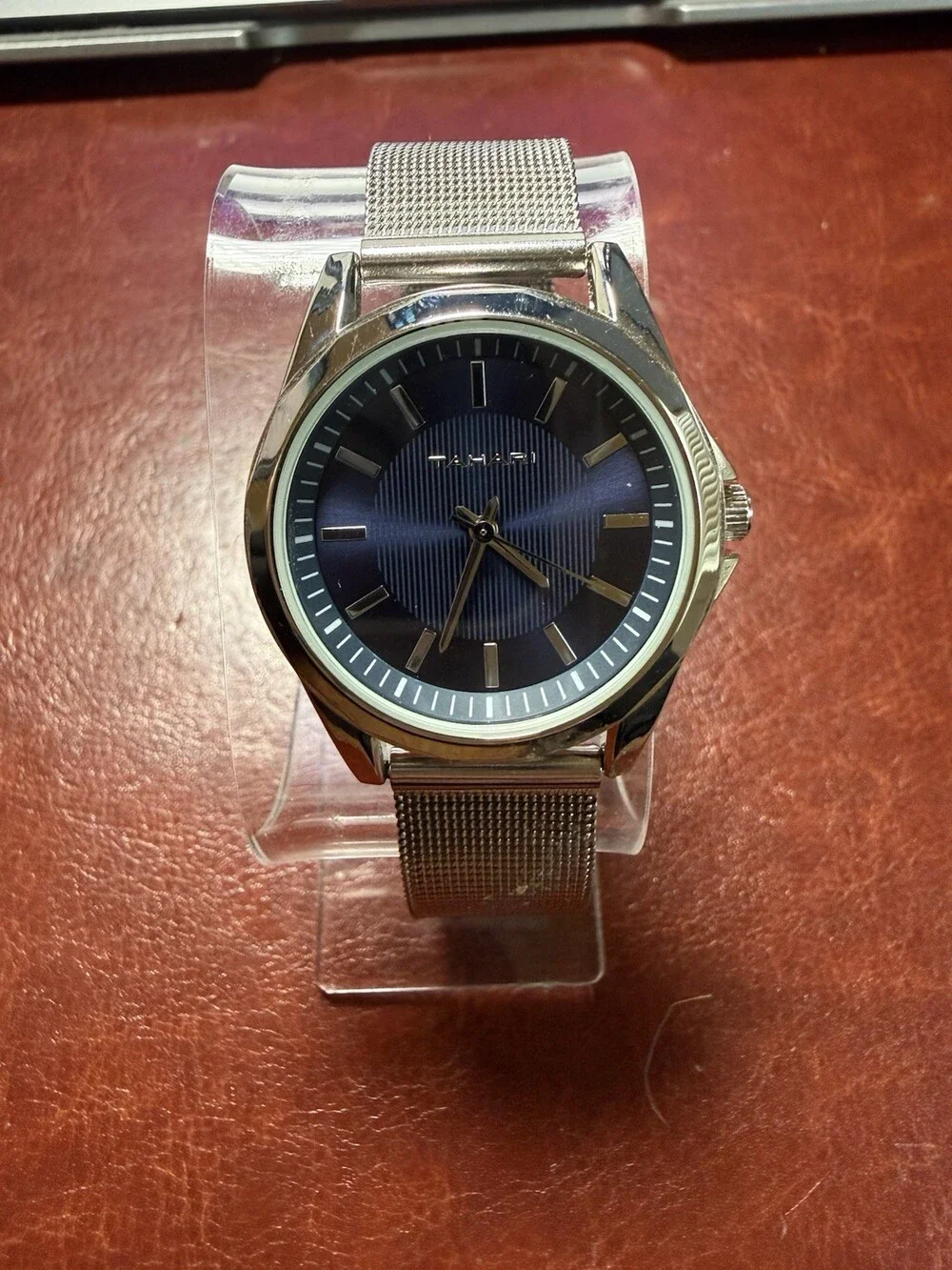 Tahari Men’s Quartz Watch Blue Dial Silver Mesh Band Stainless Steel Working